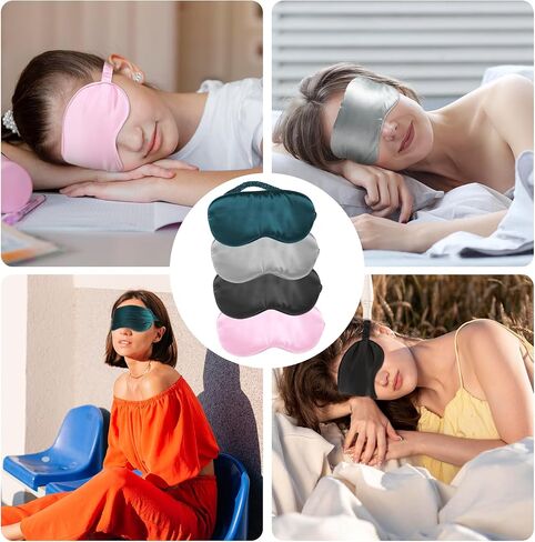 Sleep Mask 4 Pcs Silk Eye Cover Soft Satin Blindfold Elastic Strap Night Eyeshade Travel Nap Snoring Blackout Eye Shade Portable Sleeping Mask Meditation Nap Covering in Saudi Arabia