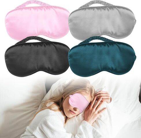 Sleep Mask 4 Pcs Silk Eye Cover Soft Satin Blindfold Elastic Strap Night Eyeshade Travel Nap Snoring Blackout Eye Shade Portable Sleeping Mask Meditation Nap Covering in Saudi Arabia