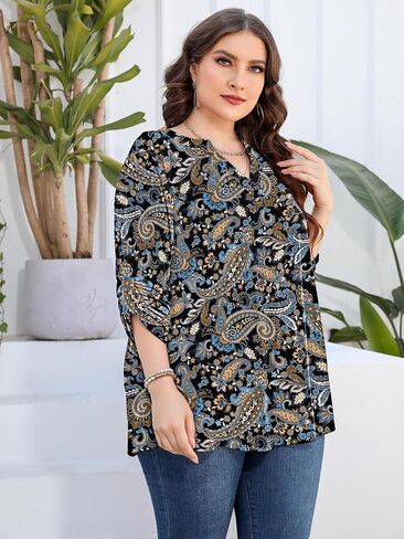 AMCLOS Womens Plus Size Tops V Neck T-Shirts Blouses Casual Soft Flowy Tunic Long Roll Tab Sleeves with Buttons(Green,3XL) in Saudi Arabia