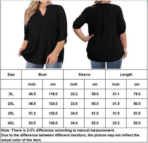 AMCLOS Womens Plus Size Tops V Neck T-Shirts Blouses Casual Soft Flowy Tunic Long Roll Tab Sleeves with Buttons(Green,3XL) in Saudi Arabia
