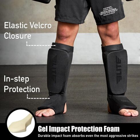 Muay Thai MMA Kickboxing shin Guards, Elite Sports Instep Guard Sparring Protective Leg shin Kick Pads for Adults in Kuwait