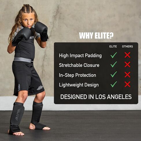 Muay Thai MMA Kickboxing shin Guards, Elite Sports Instep Guard Sparring Protective Leg shin Kick Pads for Adults in Kuwait