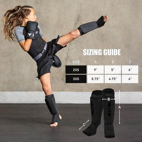 Muay Thai MMA Kickboxing shin Guards, Elite Sports Instep Guard Sparring Protective Leg shin Kick Pads for Adults in Kuwait
