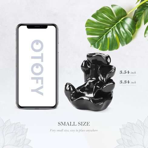 OTOFY حامل بخور مبخرة بتدفق خلفي مصنوع يدويًا مع 90 مخروطًا بخورًا + 50 مجموعة من أعواد البخور، زينة للعلاج بالروائح العطرية، ديكور منزلي، تمثال ديكورات هدايا (لوتس صغيرة سوداء) in Kuwait