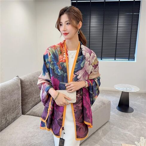 وشاح Weximil 100% بملمس حريري كبير - وشاح نسائي طويل من الساتان وشاح مصمم على الموضة خفيف الوزن in Kuwait