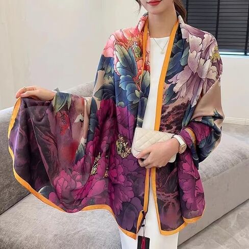 وشاح Weximil 100% بملمس حريري كبير - وشاح نسائي طويل من الساتان وشاح مصمم على الموضة خفيف الوزن in Kuwait