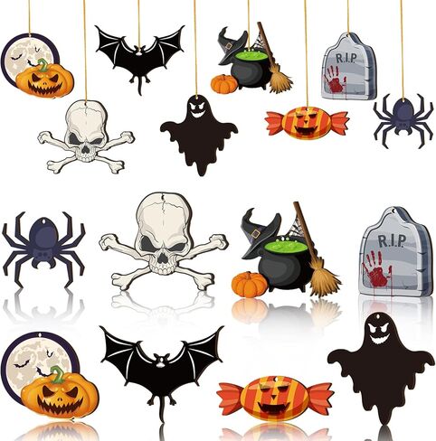 24 Pieces Halloween Wooden Hanging Ornaments Halloween Tree Decorations Wood Halloween Sign with Rope Pumpkin Ghost Witches Hat Wooden Decors for Halloween Party Home Decoration(Bat Style) in Saudi Arabia