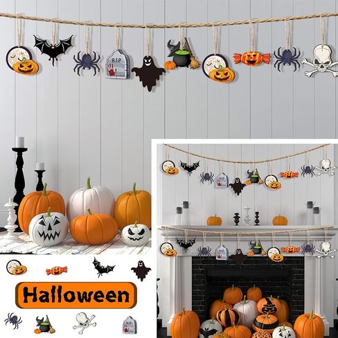 24 Pieces Halloween Wooden Hanging Ornaments Halloween Tree Decorations Wood Halloween Sign with Rope Pumpkin Ghost Witches Hat Wooden Decors for Halloween Party Home Decoration(Bat Style) in Saudi Arabia