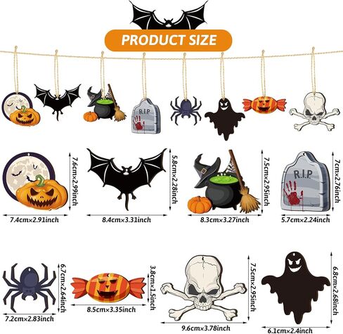 24 Pieces Halloween Wooden Hanging Ornaments Halloween Tree Decorations Wood Halloween Sign with Rope Pumpkin Ghost Witches Hat Wooden Decors for Halloween Party Home Decoration(Bat Style) in Saudi Arabia