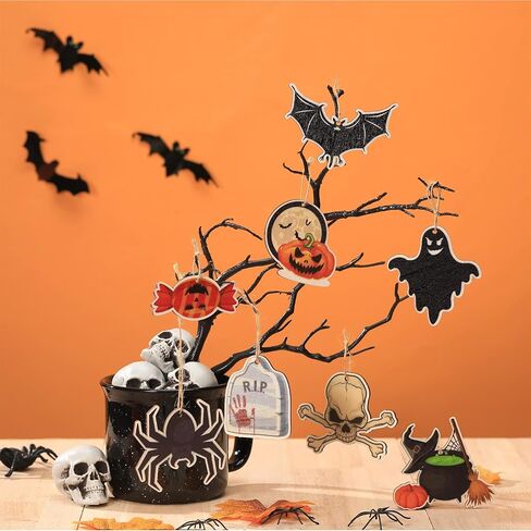 24 Pieces Halloween Wooden Hanging Ornaments Halloween Tree Decorations Wood Halloween Sign with Rope Pumpkin Ghost Witches Hat Wooden Decors for Halloween Party Home Decoration(Bat Style) in Saudi Arabia