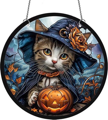 Halloween Glow in The Dark Wall Decor Acrylic Hanging Ornament Halloween Art Decor Fluorescence Door Sign Luminous Hanging Pendants Ornament for Halloween Party Decor Accessories (Cat, 11.8"/30cm) in Saudi Arabia