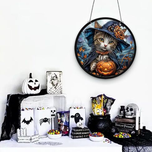 Halloween Glow in The Dark Wall Decor Acrylic Hanging Ornament Halloween Art Decor Fluorescence Door Sign Luminous Hanging Pendants Ornament for Halloween Party Decor Accessories (Cat, 11.8"/30cm) in Saudi Arabia