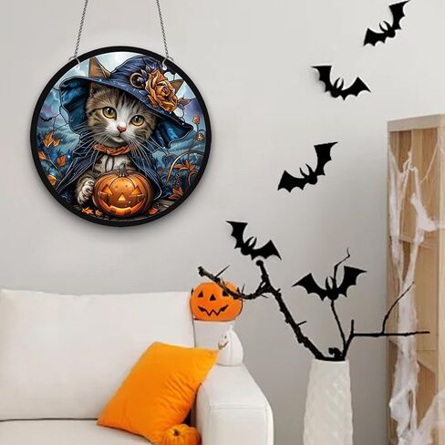 Halloween Glow in The Dark Wall Decor Acrylic Hanging Ornament Halloween Art Decor Fluorescence Door Sign Luminous Hanging Pendants Ornament for Halloween Party Decor Accessories (Cat, 11.8"/30cm) in Saudi Arabia