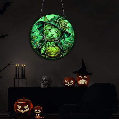 Halloween Glow in The Dark Wall Decor Acrylic Hanging Ornament Halloween Art Decor Fluorescence Door Sign Luminous Hanging Pendants Ornament for Halloween Party Decor Accessories (Cat, 11.8"/30cm) in Saudi Arabia