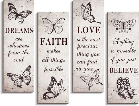 4 قطع فراشة ملهمة اقتباس الإيمان الحب الحب حلم علامة خشبية حلم الإيمان الحب صدق ديكور الحائط الخشب زهرة الفتيات ديكور غرفة ريفي علامات تشجيع لديكور المنزل ديكور جدار الحمام in Kuwait