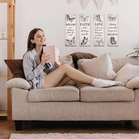 4 قطع فراشة ملهمة اقتباس الإيمان الحب الحب حلم علامة خشبية حلم الإيمان الحب صدق ديكور الحائط الخشب زهرة الفتيات ديكور غرفة ريفي علامات تشجيع لديكور المنزل ديكور جدار الحمام in Kuwait