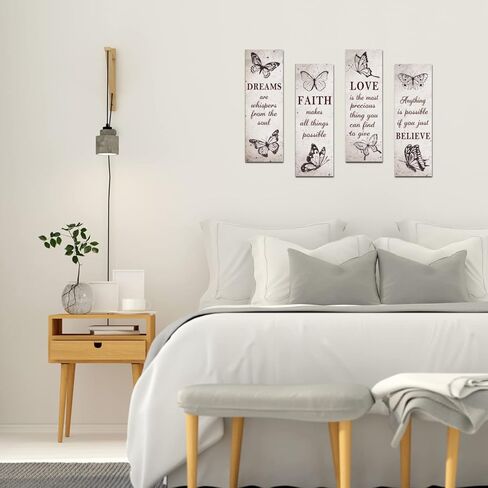 4 قطع فراشة ملهمة اقتباس الإيمان الحب الحب حلم علامة خشبية حلم الإيمان الحب صدق ديكور الحائط الخشب زهرة الفتيات ديكور غرفة ريفي علامات تشجيع لديكور المنزل ديكور جدار الحمام in Kuwait