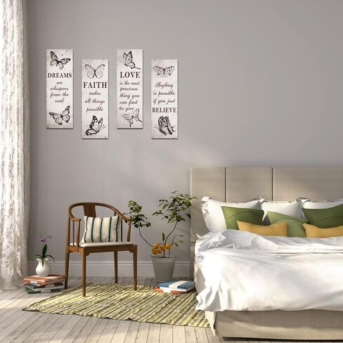 4 قطع فراشة ملهمة اقتباس الإيمان الحب الحب حلم علامة خشبية حلم الإيمان الحب صدق ديكور الحائط الخشب زهرة الفتيات ديكور غرفة ريفي علامات تشجيع لديكور المنزل ديكور جدار الحمام in Kuwait