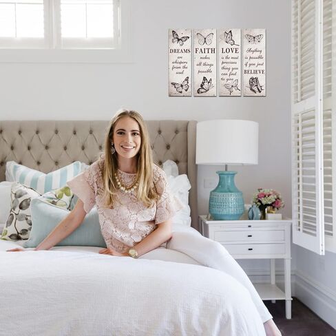 4 قطع فراشة ملهمة اقتباس الإيمان الحب الحب حلم علامة خشبية حلم الإيمان الحب صدق ديكور الحائط الخشب زهرة الفتيات ديكور غرفة ريفي علامات تشجيع لديكور المنزل ديكور جدار الحمام in Kuwait