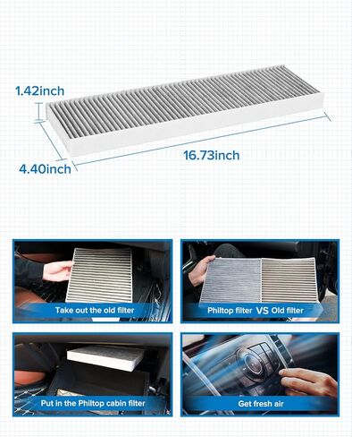 PHILTOP Cabin Air Filter, Replacement for CF10103 528i 530i 535i 535xi 525i 528xi 530xi 645Ci 650i 550i 545i 525xi M5 M6, Premium ACF085 Cabin Filter with Activated Carbon Filter Up Dust Pollen Odor in Kuwait