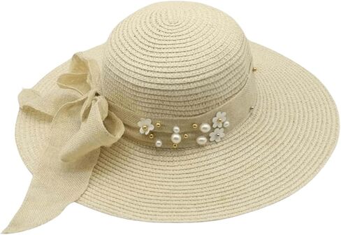 Verdusa Women's Scalloped Wide Brim Straw Sun Hats Boho Beaded Beach Hat in Saudi Arabia