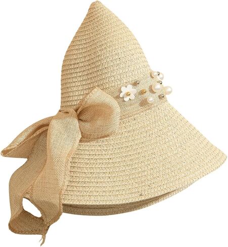 Verdusa Women's Scalloped Wide Brim Straw Sun Hats Boho Beaded Beach Hat in Saudi Arabia