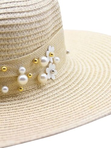 Verdusa Women's Scalloped Wide Brim Straw Sun Hats Boho Beaded Beach Hat in Saudi Arabia
