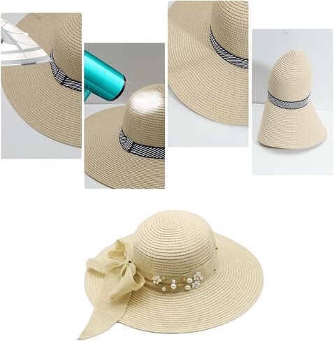 Verdusa Women's Scalloped Wide Brim Straw Sun Hats Boho Beaded Beach Hat in Saudi Arabia