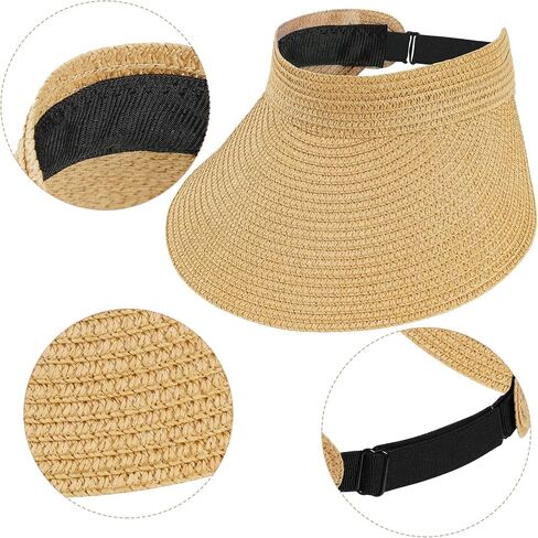 Straw Sun Visors Womens, Ponytail Beach Straw Visor, Packable Summer Sun Hats for Women Travel in Saudi Arabia