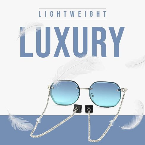 Loom&Pearl Armless Chain Temple Sunglasses Sky Blue Geometric Sunglasses Eyewear Shades with Non-Slip Holds on Ears in Saudi Arabia