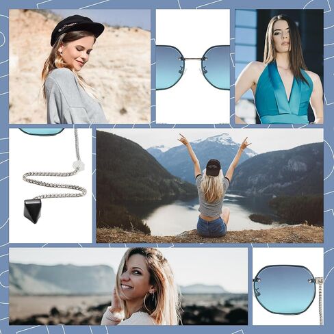Loom&Pearl Armless Chain Temple Sunglasses Sky Blue Geometric Sunglasses Eyewear Shades with Non-Slip Holds on Ears in Saudi Arabia
