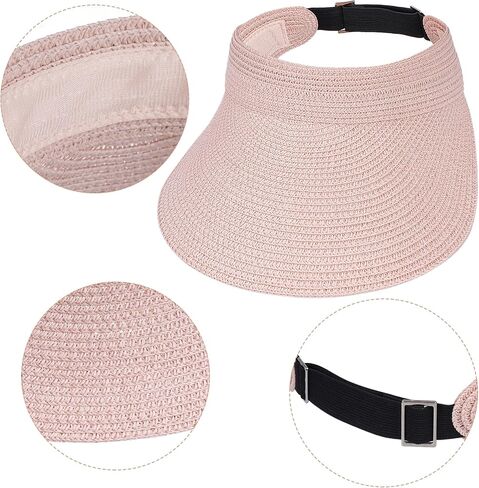 Straw Sun Visors Womens, Ponytail Beach Straw Visor, Packable Summer Sun Hats for Women Travel in Saudi Arabia