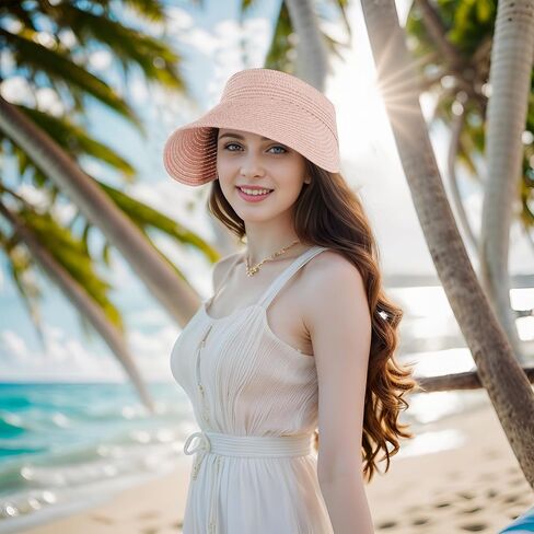 Straw Sun Visors Womens, Ponytail Beach Straw Visor, Packable Summer Sun Hats for Women Travel in Saudi Arabia