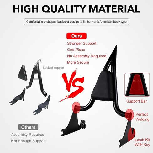 مسند ظهر للركاب قطعة واحدة قابل للتعديل مع قفل مناسب Harley Breakout FXSB FXSE FXST مع طقم إرساء (قطعة واحدة-أسود) in Kuwait