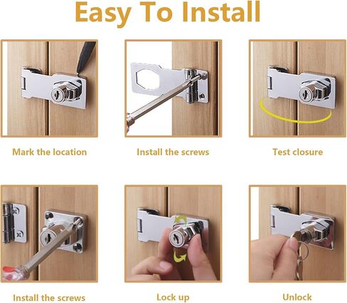 Keyed Hasp Cabinet Door Latch Lock - 4 Pack 2.5 Inch Twist Knob Key Locking Hasp, Keyed Different Metal Closet Door Locks, Desk Locks for Drawers with Key(Silver) in Saudi Arabia