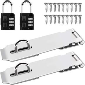 2Pcs Door Hasp Latch Lock,5 Inch 304 Stainless Steel Packlock Clasp Hasp Lock Latch with Screws for Cabinets, Closets
