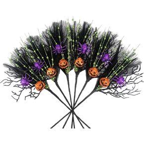 6 Pcs 20 inch Halloween Branches Picks Stems Faux Black Pampas Grass with Fake Pumpkin Berries & Spider Artificial Twig Branches for Vases Haunted House Gothic Floral Decor