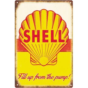 PEI's Retro Vintage Tin Metal Sign, Shell Motor Oil Gasoline, Wall Decor for Home Garage Bar Man Cave, 8x12/20x30cm