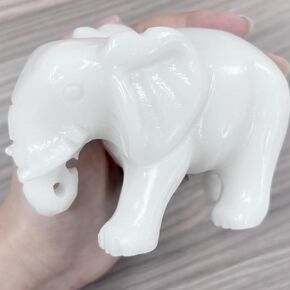 gemshan Elephant Figurine Jade Collection Cute Ornament Statue Animal Collectible Decor Good Luck