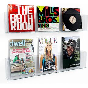 Clear Acrylic Shelves, 17" Vinyl Holder for Album Record Storage & Display, Acrylic Floating Shelves for Wall Decor, Kids Bookshelf, Magazine Rack, Picture Ledge