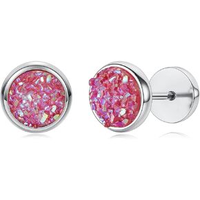 Titanium Screw Flat Back Earrings Glitter Cheater Studs Big Barbell Dot Disc Hypoallergenic