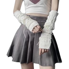 Y2K Arm Warmers for Women Teens Japanese Harajuke Lolita Cute Knitted Fingerless Gloves Thumb Hole Gloves
