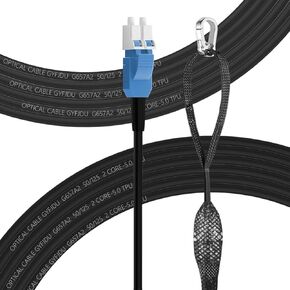 100m/326ft OM4 Fiber LC to LC Outdoor Armored Fiber Cable, Industrial TPU, Direct Burial, Duplex Multimode Fiber, 40G/100G, 50/125um, Uniboot LC to LC with Pulling Eye Kit Installed on one end, OD-5mm