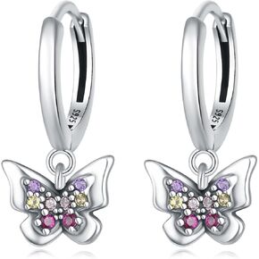 Cycuff 925 Sterling Silver Hoop Earrings Colorful Cubic Zirconia Jewelry Drop Earrings for Women Teen Girls Set Earring Gifts for Her