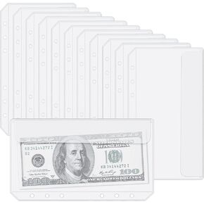 SKYDUE 12PCS Binder Pockets，A6 Size 6 Holes Zipper Cash Envelopes for A6 6-Ring Notebook Binder for School Home Office