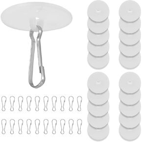 Delur 20 Pack Adhesive Ceiling Hooks & 20Pcs Hanging Clips, Self Adhesive Wall Hook Sticky Small Transparent Reusable Waterproof Disc Sticker Hanger for Wedding Birthday Christmas Party Decor