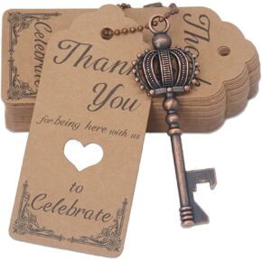100 Pcs Key Bottle Opener Wedding Party Favors, Crown Skeleton Keys for Birthday Anniversary Party Gifts for Guests with Keychain and Thank You Cards (Silver)
