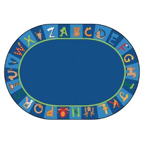 Carpets for Kids 5506 A to Z Animals Literacy Classroom Seating Rug 6ft 9in x 9ft 5in Oval Blue
