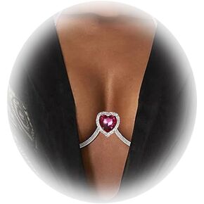 Rhinestone Sexy Chest Bracket Chain Crystal Heart Pendant Chest Bracket Bra Chain Rave Party Bikini Body Chain Jewelry Accessory for Women and Girls