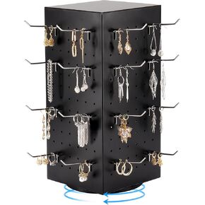 ماجي باج حامل عرض بيغبورد مع 24 خطاف، 4 جوانب دوارة لعرض الحلقان والمجوهرات، رفوف لعرض سلسلة المفاتيح والعروض الحرفية وبائعي التجزئة، 4 انش × 4 انش × 12 انش (اسود) in Kuwait